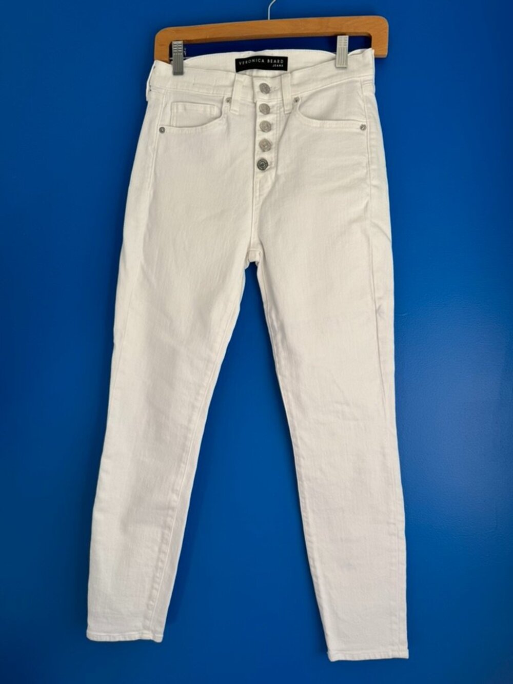 Veronica Beard Jeans Women's White Cotton Blend Debbie Skinny High Rise Jeans 27